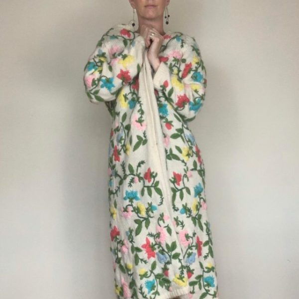 1960s Embroidered Floral Cardigan Longline Front